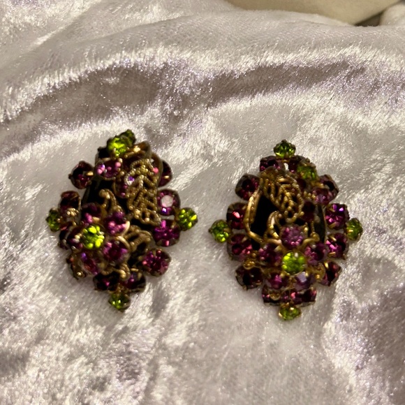 Juliana • Vintage • Necklace • Earrings • Gold Tone • Purple/ Green • Rhinestone - Picture 10 of 15